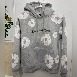Gray Hoodie with White Floral Design